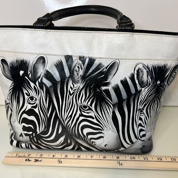 Anuschka Purse Genuine Leather Hand Painted Zebra Purse Bag Crossbody - Picture 8 of 16